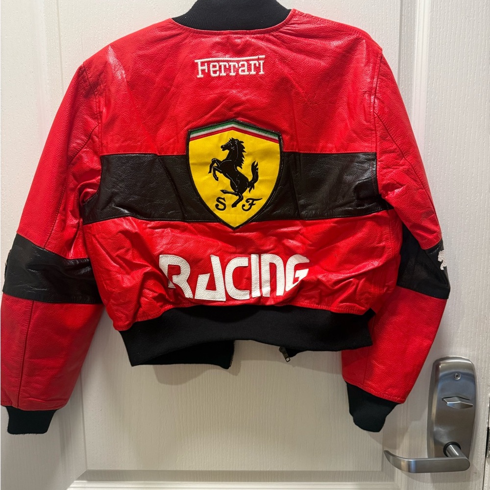 Handmade Vintage Ferrari Racing Vegan Leather Crop Jacket Red Formula1 Size XS/S - Picture 4 of 7